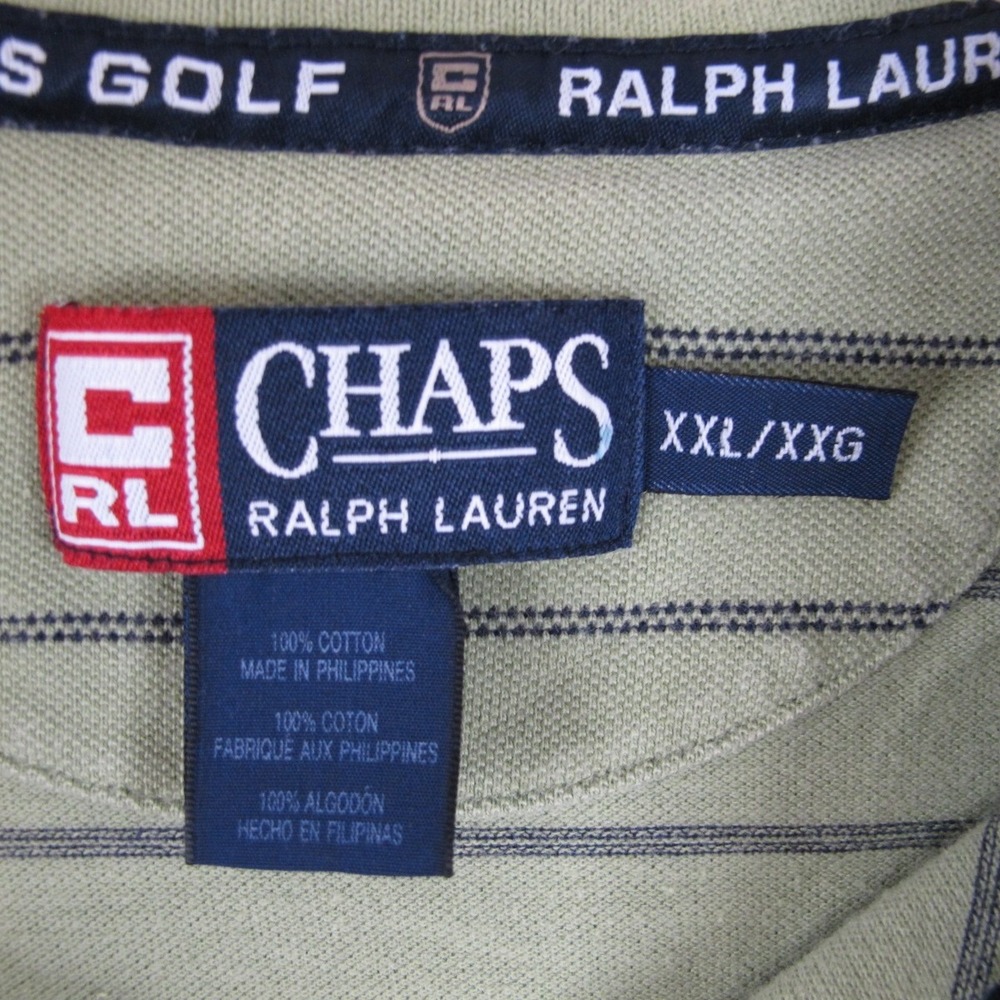Vintage Chaps Golf Ralph Lauren Short Sleeve Polo Shirt Men's XXL Green Striped - Picture 5 of 7